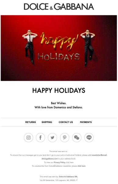 dolce gabanna holiday email